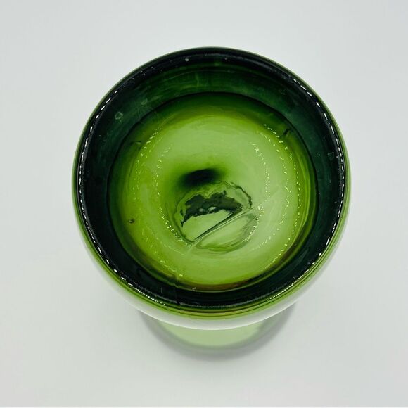 EUC Tall Mid-Century Modern Revival Green Wide Mouth Handblown Glass Vase Vtg - Picture 5 of 9